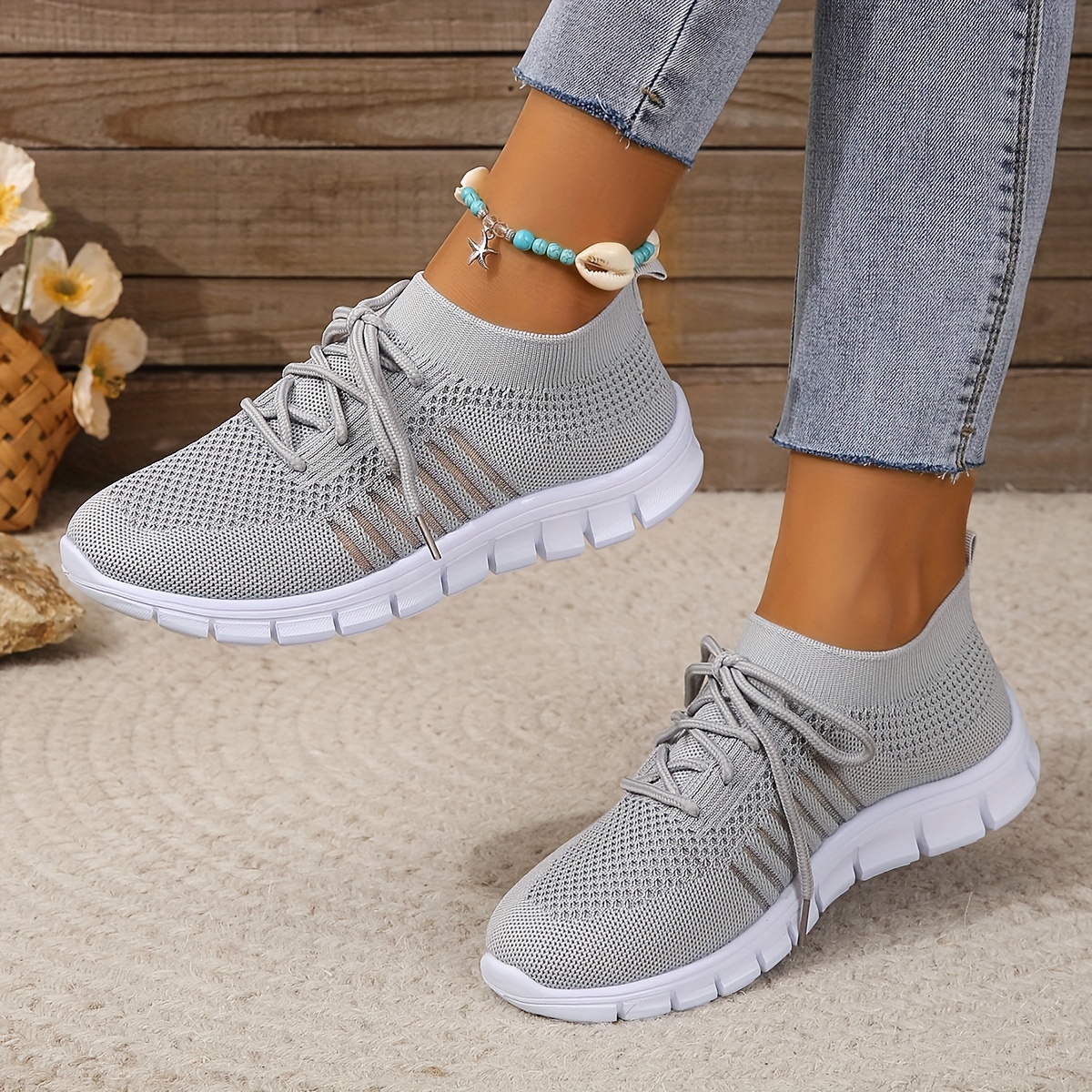 womens knitted sports shoes breathable lightweight low top running sneakers casual outdoor gym jogging trainers details 16