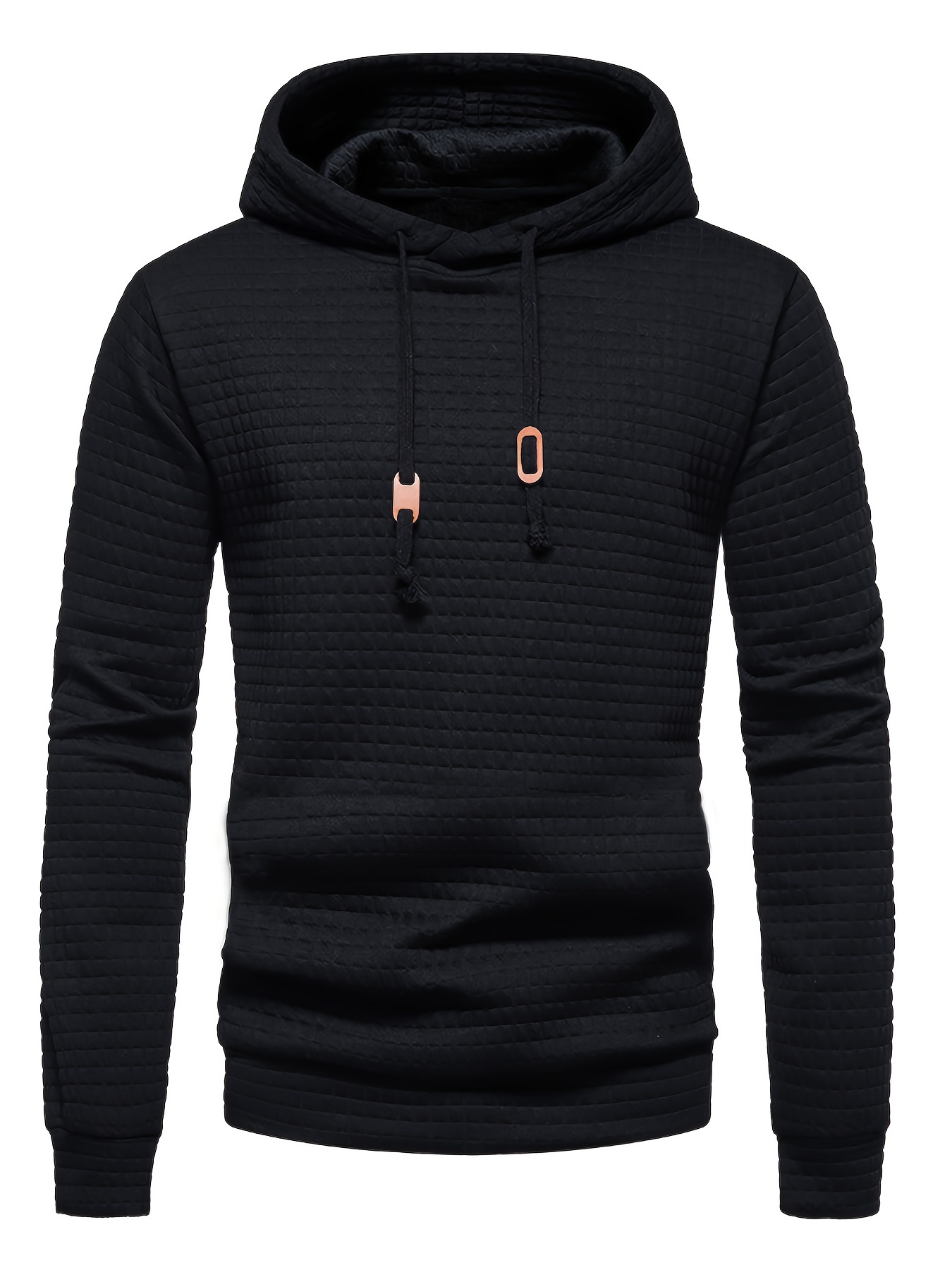 waffle pattern solid hoodie cool hoodies for men mens casual pullover hooded sweatshirt streetwear for spring fall as gifts details 9