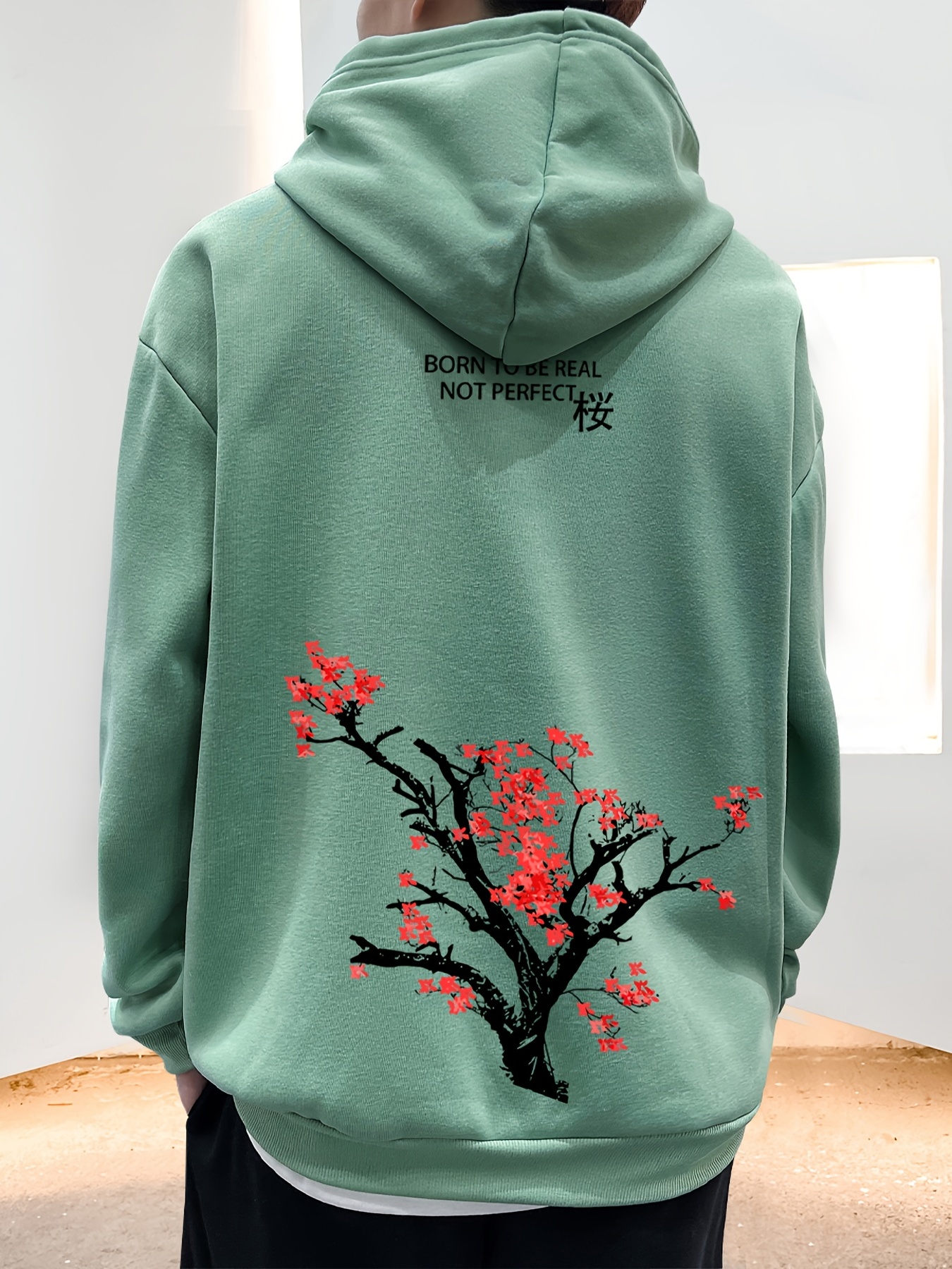drop shoulder hoodie, mens fleece loose long sleeve drop shoulder hoodie details 10