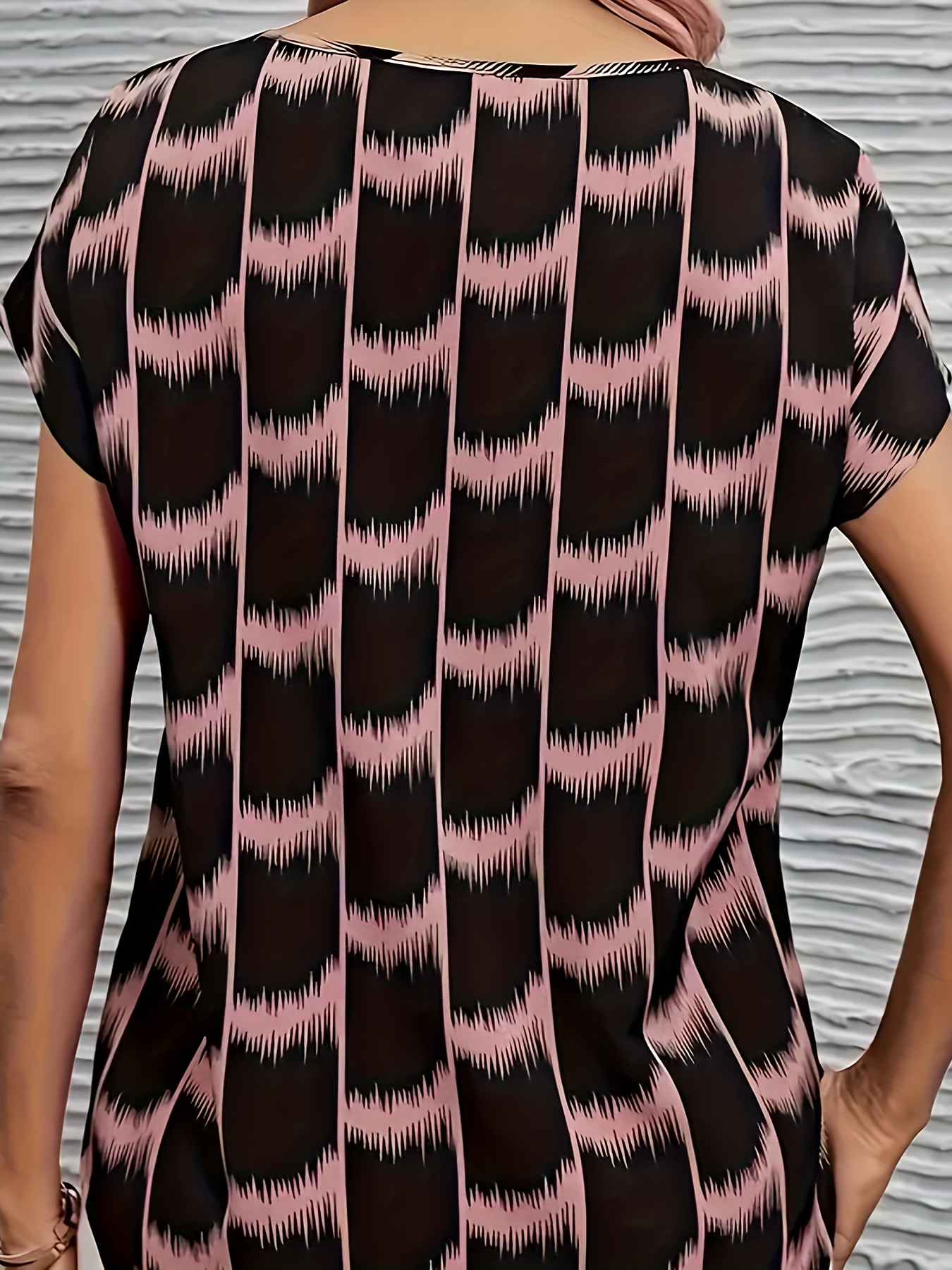 striped print color block blouse casual crew neck short sleeve top for spring summer womens clothing details 6