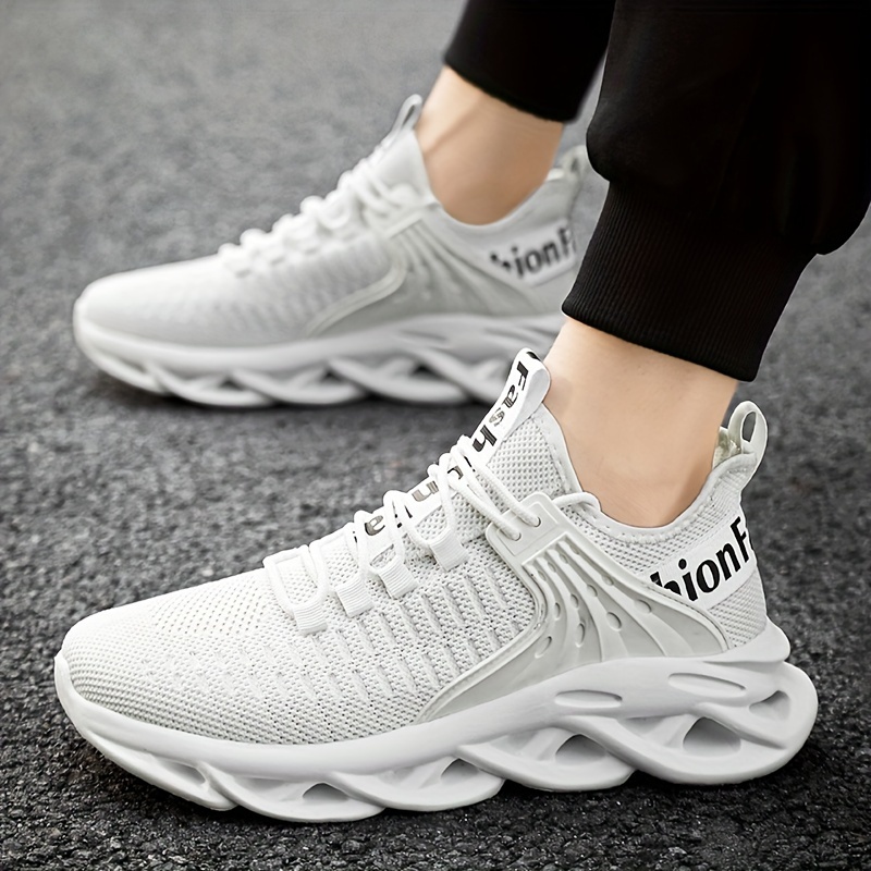 mens trendy woven knit breathable blade type sneakers comfy non slip soft sole shoes for mens outdoor activities details 7
