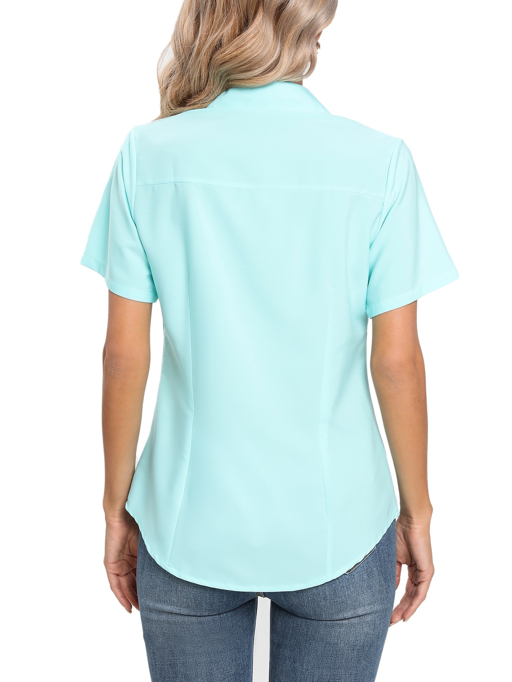 solid button front blouse casual short sleeve blouse for spring summer womens clothing details 11