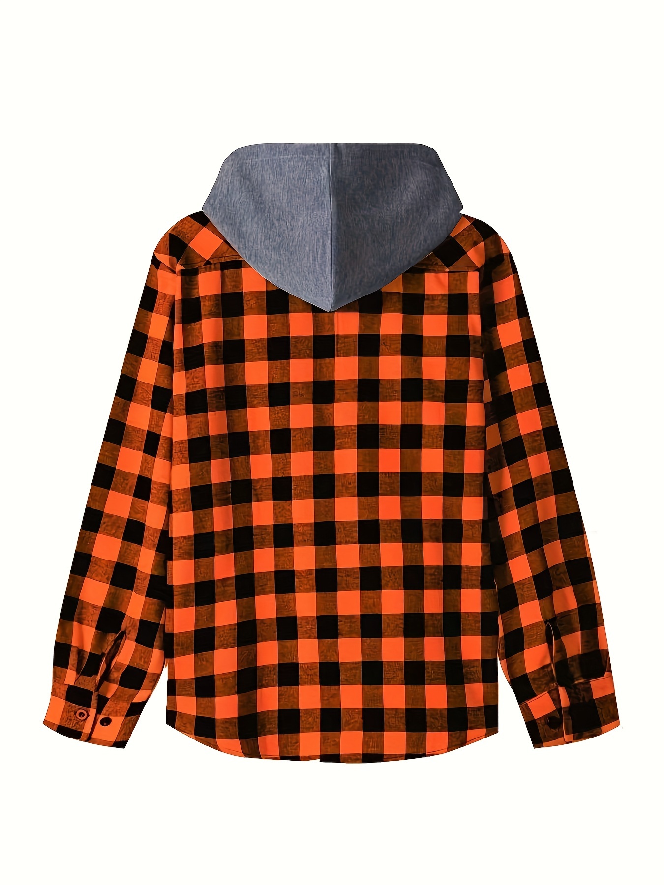 casual regular fit button up hooded shirts jacket, classic design plaid shirt coat for men long sleeve casual regular fit button up hooded shirts jacket details 1