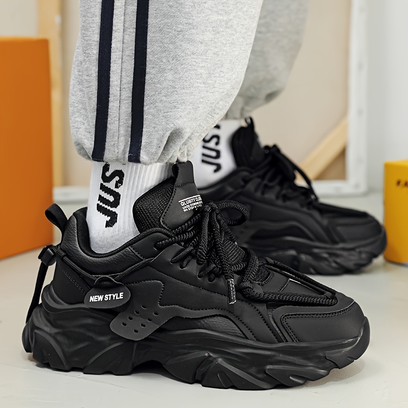 mens solid lace up chunky shoes vintage comfy non slip sneakers for mens outdoor activities details 7