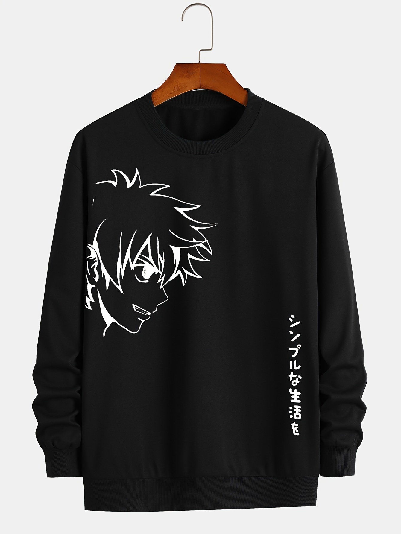 fashionable mens casual anime character print long sleeve round neck pullover sweatshirt suitable for outdoor sports for autumn and spring can be paired with hip hop necklace as gifts details 7
