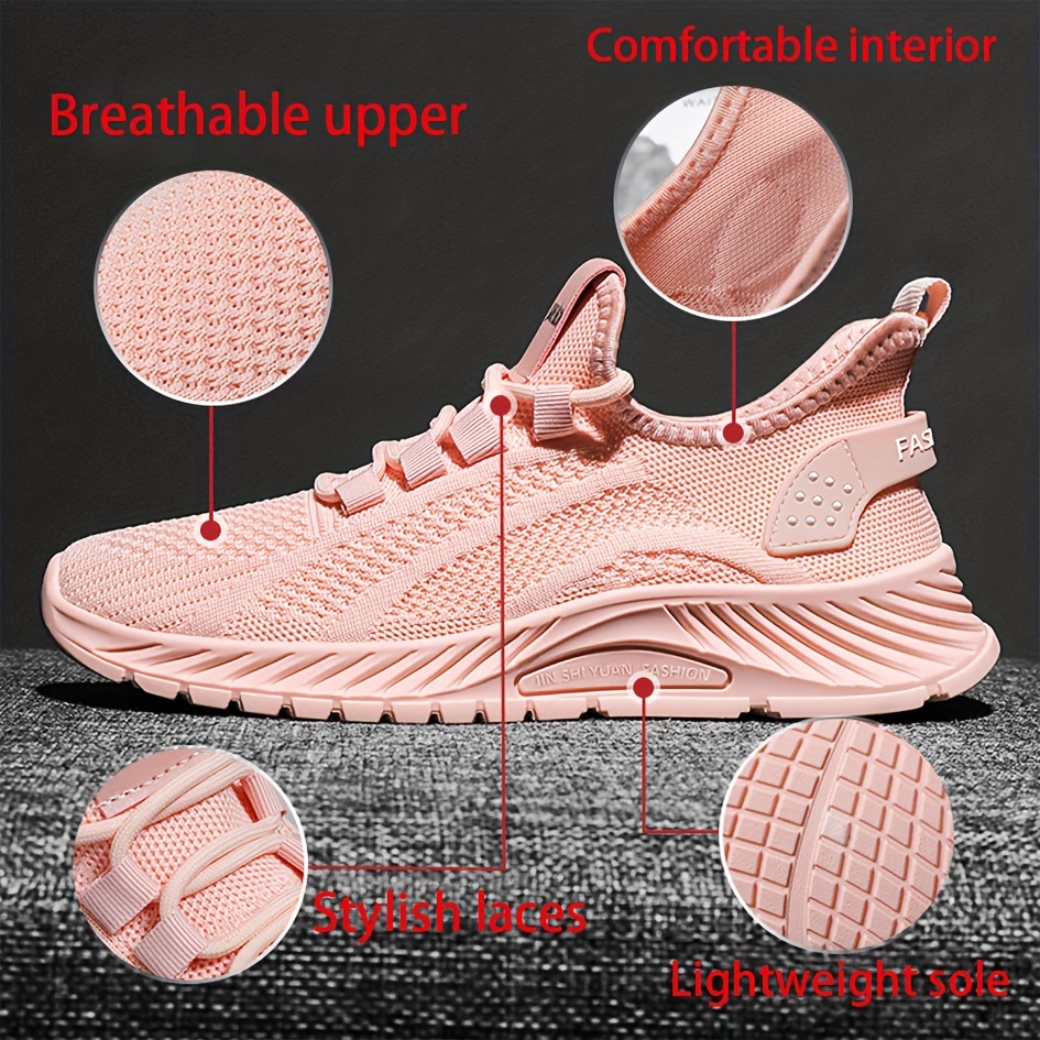 womens solid color mesh sneakers lace up lightweight flat sporty trainers breathable low top running shoes details 5