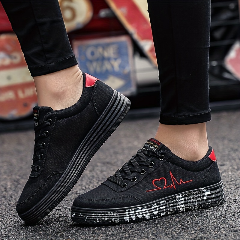 womens heart print casual sneakers lace up soft sole platform walking shoes low top valentines day skate shoes details 0