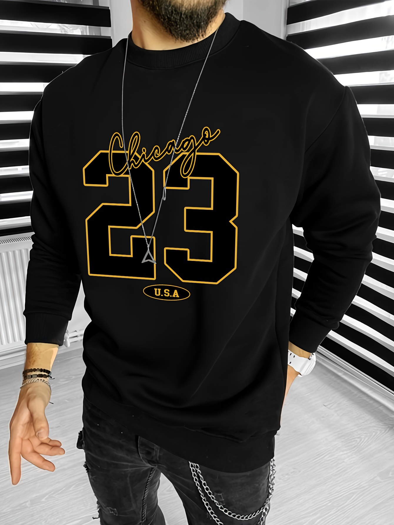 mens fashionable casual number 23 print round neck pullover long sleeve sweatshirt suitable for outdoor sports for autumn and spring as gifts details 5