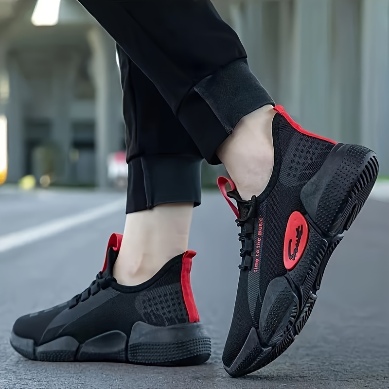 mens trendy woven knit breathable chunky shoes comfy non slip lace up durable sneakers for mens outdoor activities details 1