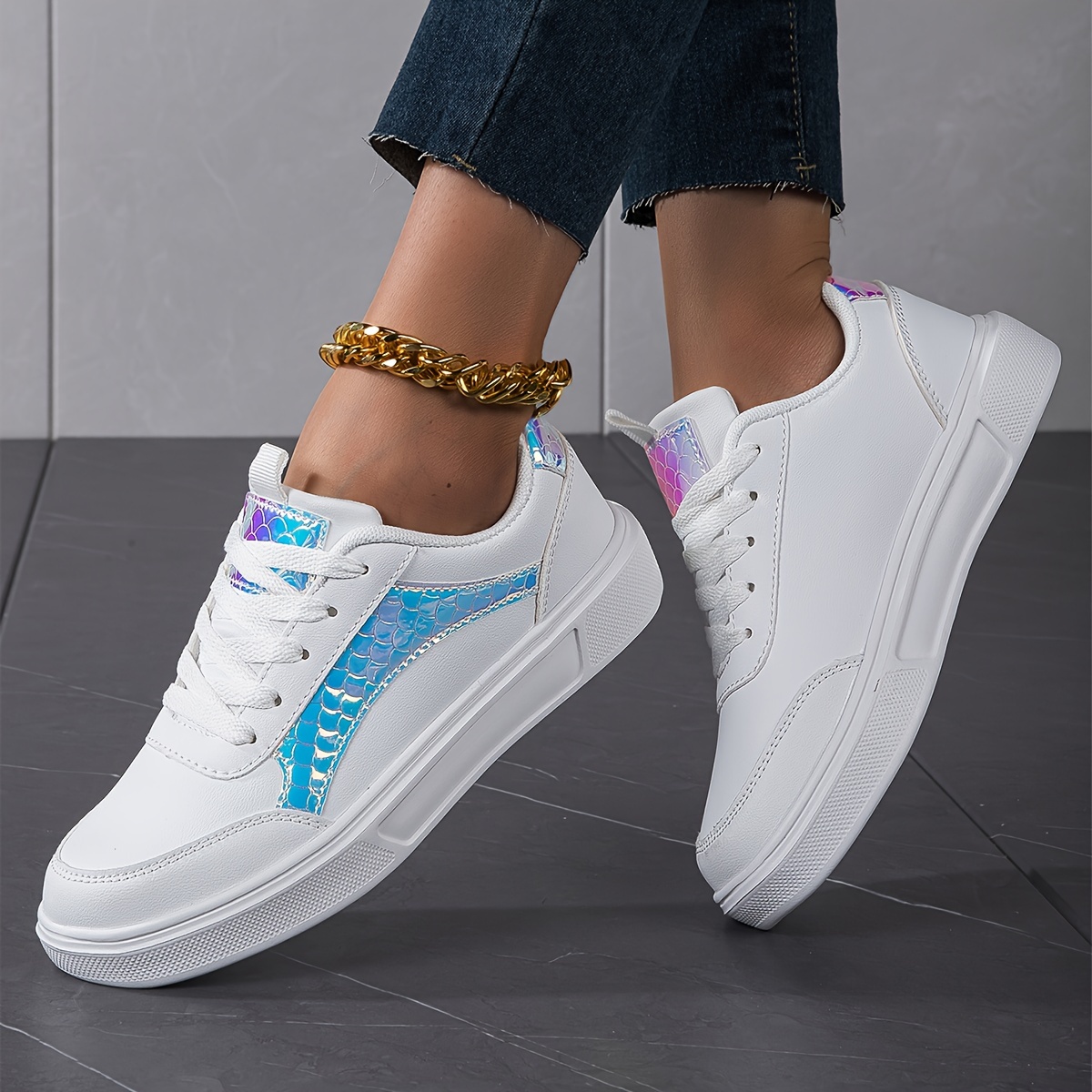 womens fashion flat skate shoes all match round toe lace up low top sneakers all match walking trainers details 0