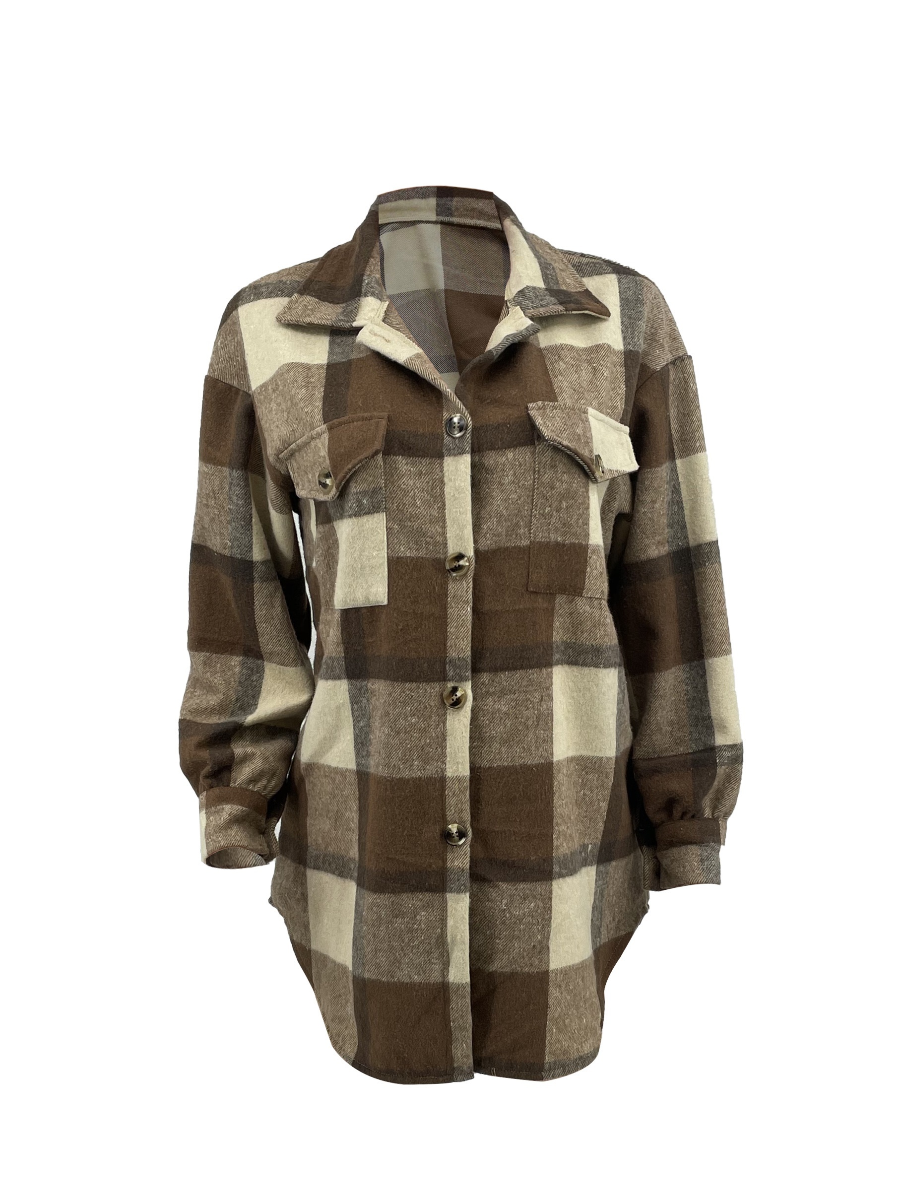 plaid pattern flap pockets jacket vintage drop shoulder single breasted outwear for fall winter womens clothing details 0