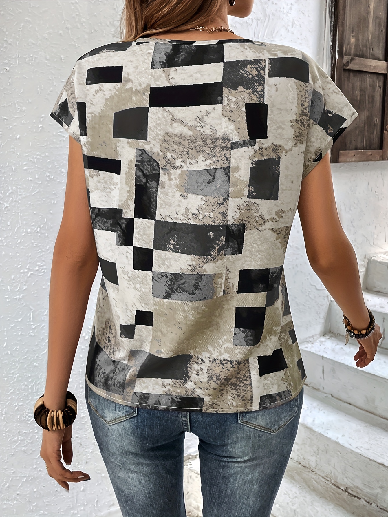 graphic print crew neck t shirt short sleeve aztec print tops womens clothing details 27