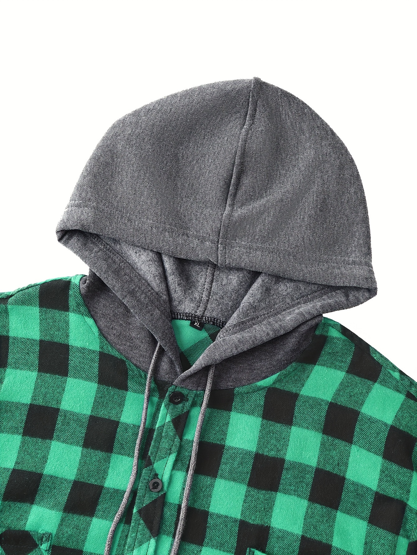 plaid shirt coat for men long sleeve casual regular fit button up hooded shirts jacket details 7