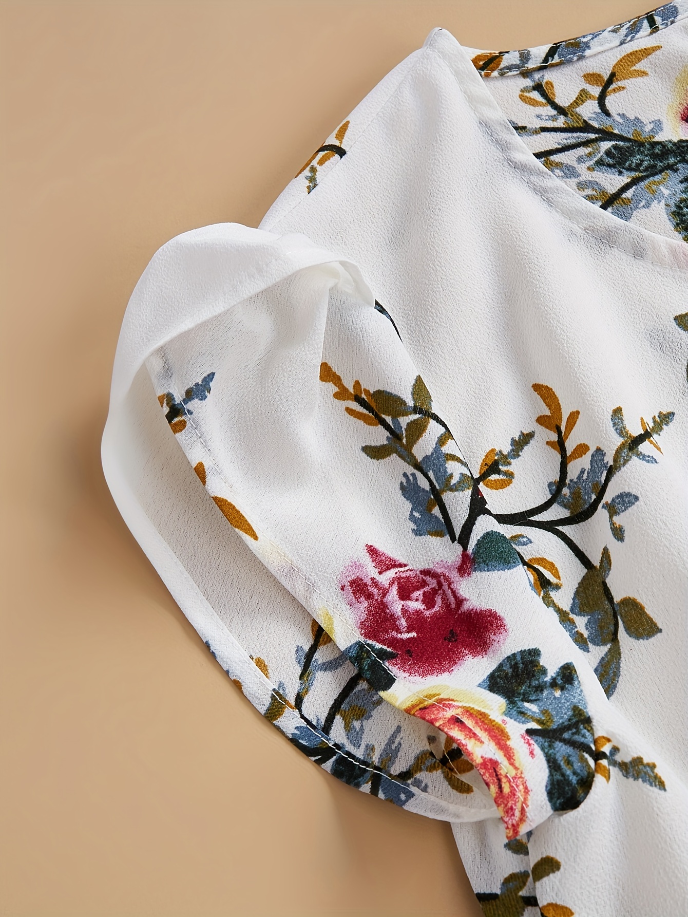 vintage floral print blouse elegant crew neck petal sleeve keyhole blouse womens clothing details 3
