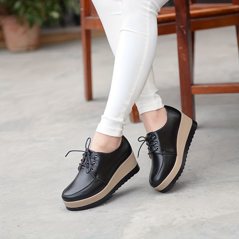 womens platform wedge loafers lace up round toe heightening shoes all match loafers details 6