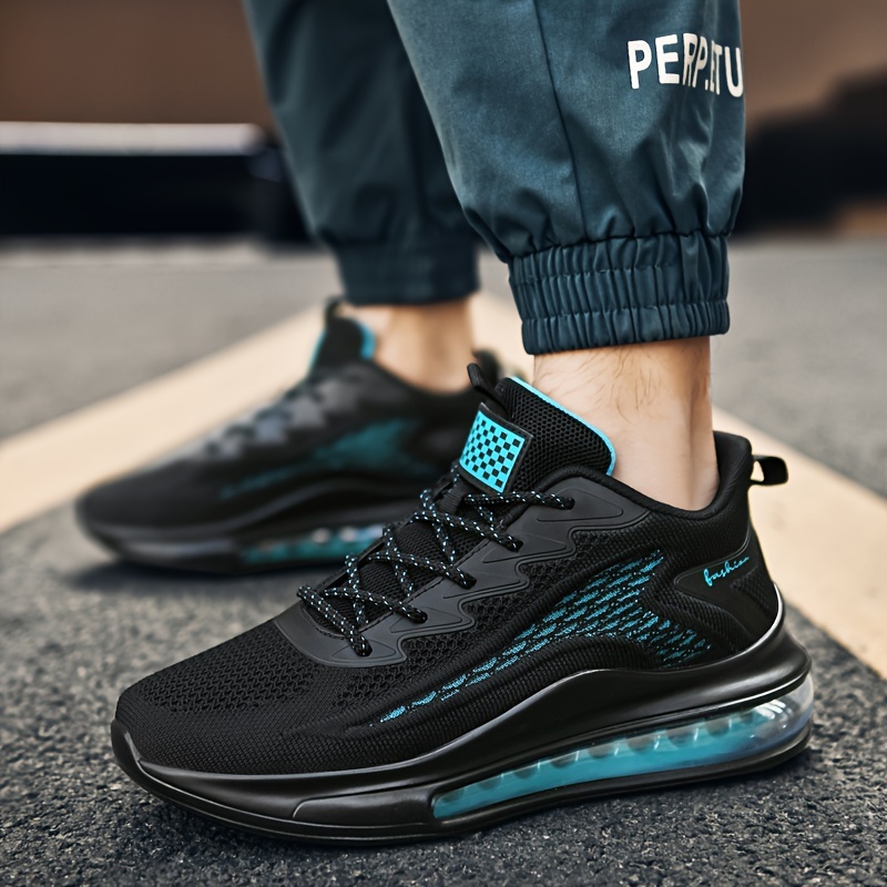 plus size mens solid sneakers with air cushion comfy non slip lace up durable shoes for mens outdoor activities details 5