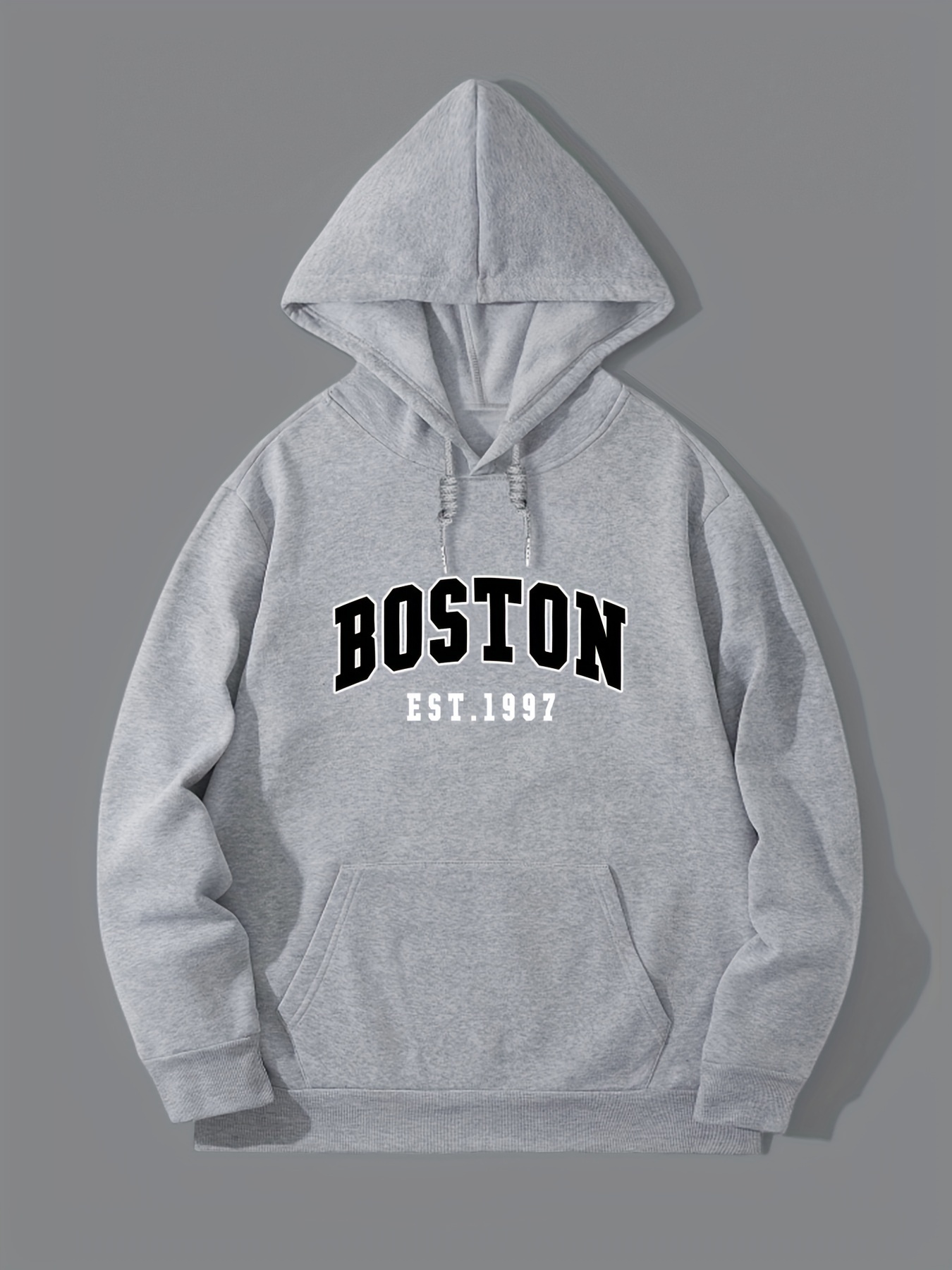 boston print mens hooded sweatshirt with kangaroo pocket mens chic pullover tops for fall winter details 6