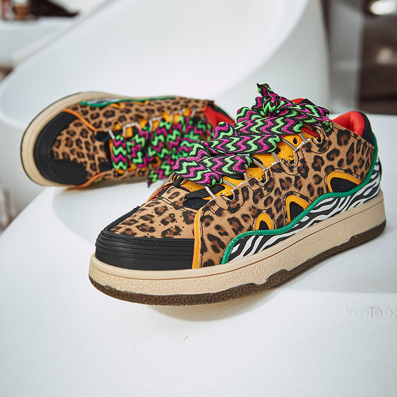 womens leopard print platform sneakers retro lace up low to sports shoes casual comfortable shoes details 1