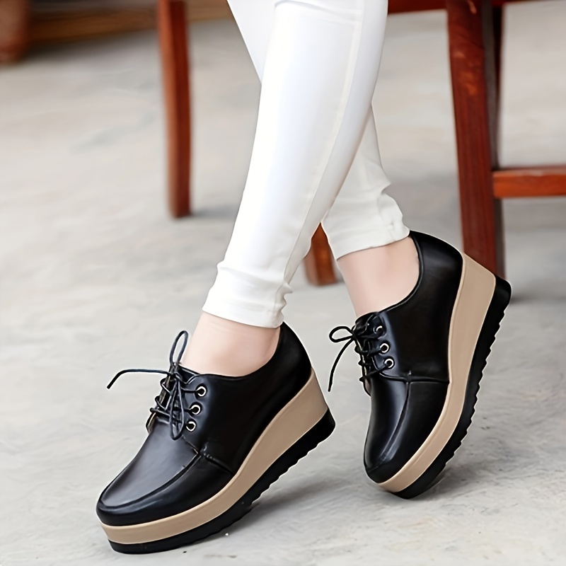 womens platform wedge loafers lace up round toe heightening shoes all match loafers details 1