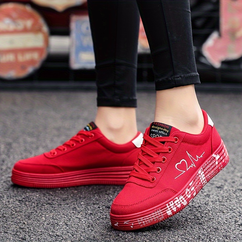 womens heart print casual sneakers lace up soft sole platform walking shoes low top valentines day skate shoes details 9