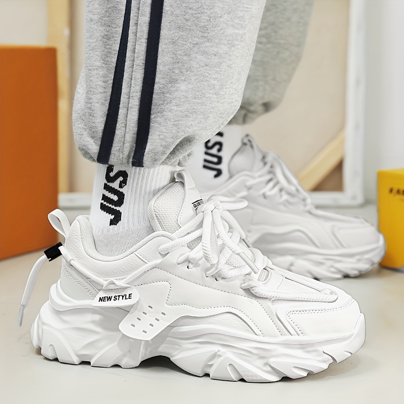 mens solid lace up chunky shoes vintage comfy non slip sneakers for mens outdoor activities details 9