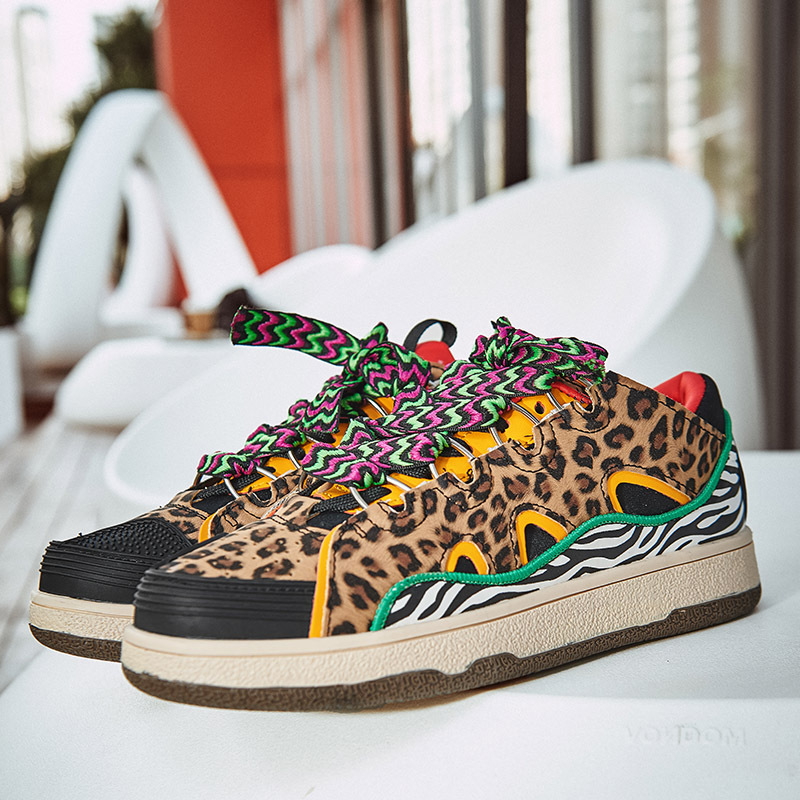 womens leopard print platform sneakers retro lace up low to sports shoes casual comfortable shoes details 0