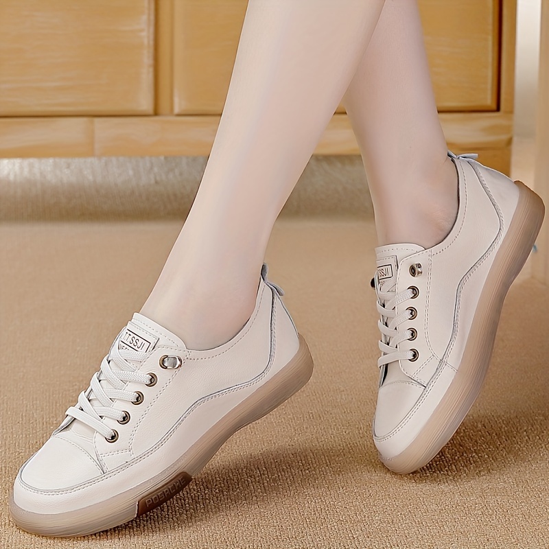 womens solid color casual sneakers lace up soft sole platform walking shoes low top versatile shoes details 1