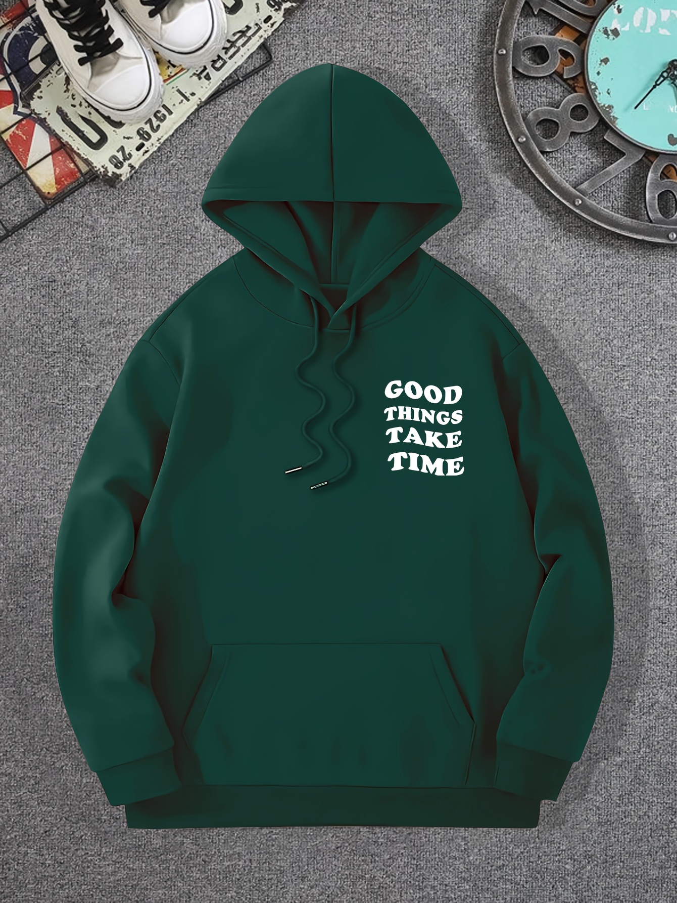 good things take time flower print mens pullover round neck long sleeve hooded sweatshirt pattern loose casual top for autumn winter mens clothing as gifts details 32