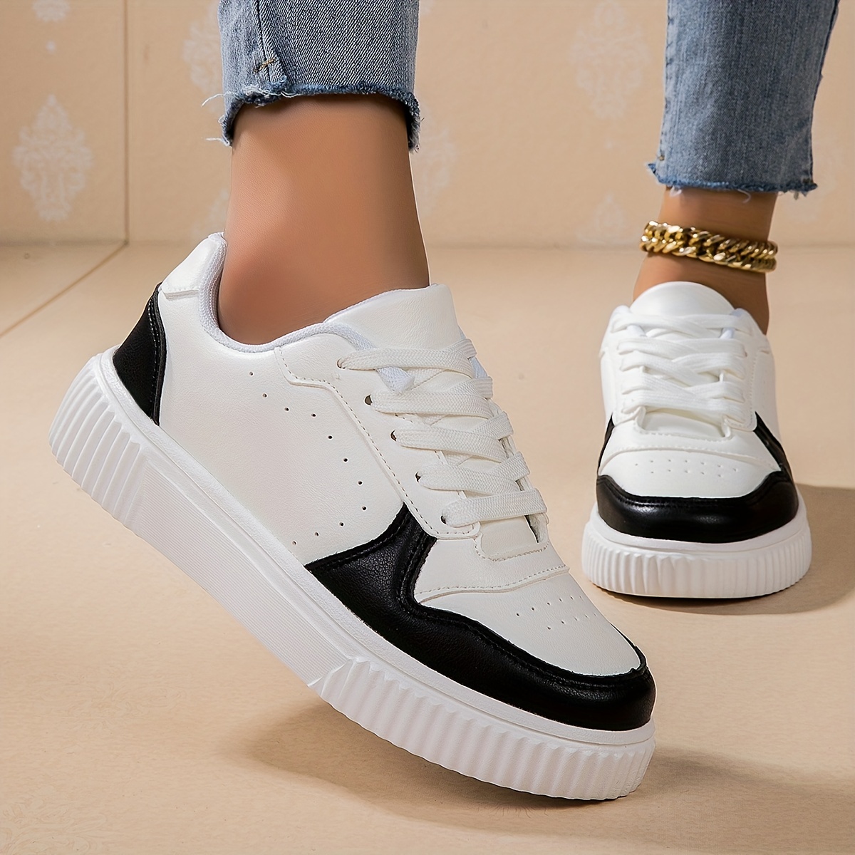 womens solid color sneakers casual lightweight low top skate shoes comfortable white lace up shoes details 6
