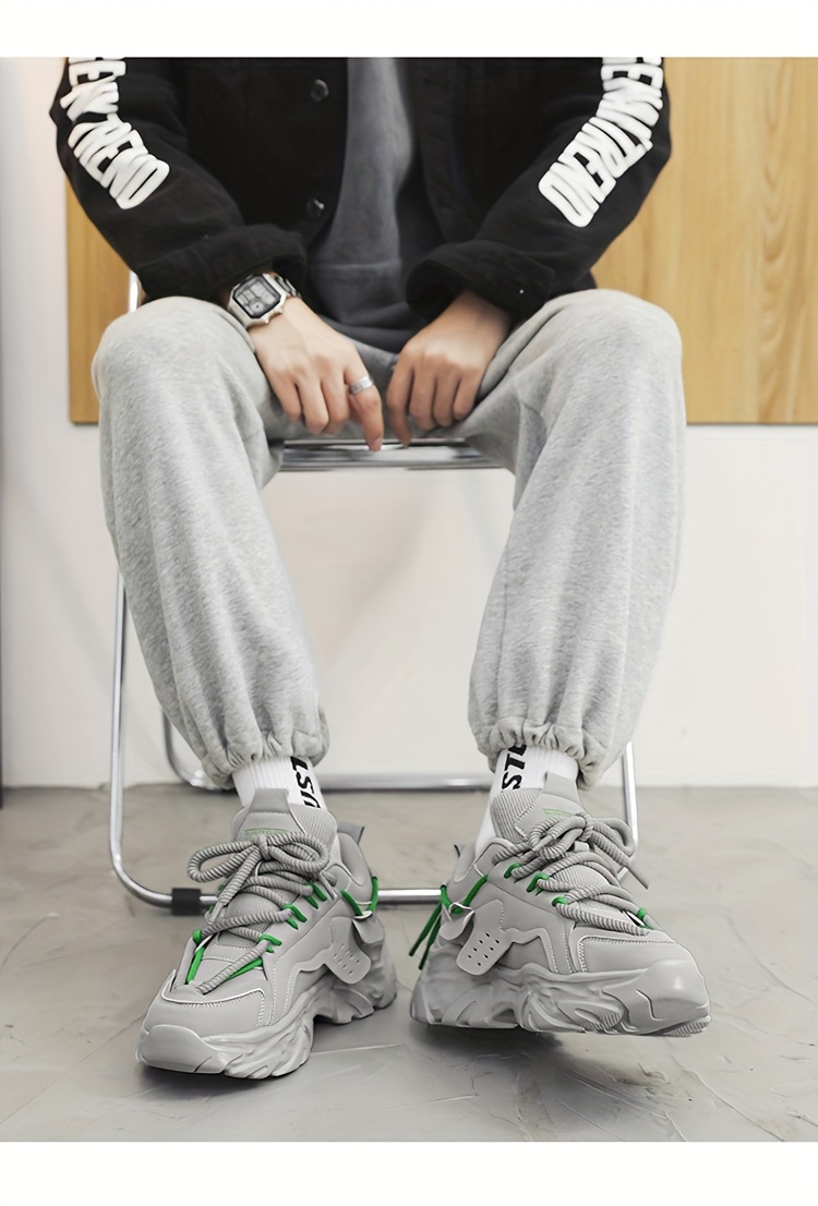 mens solid lace up chunky shoes vintage comfy non slip sneakers for mens outdoor activities details 2