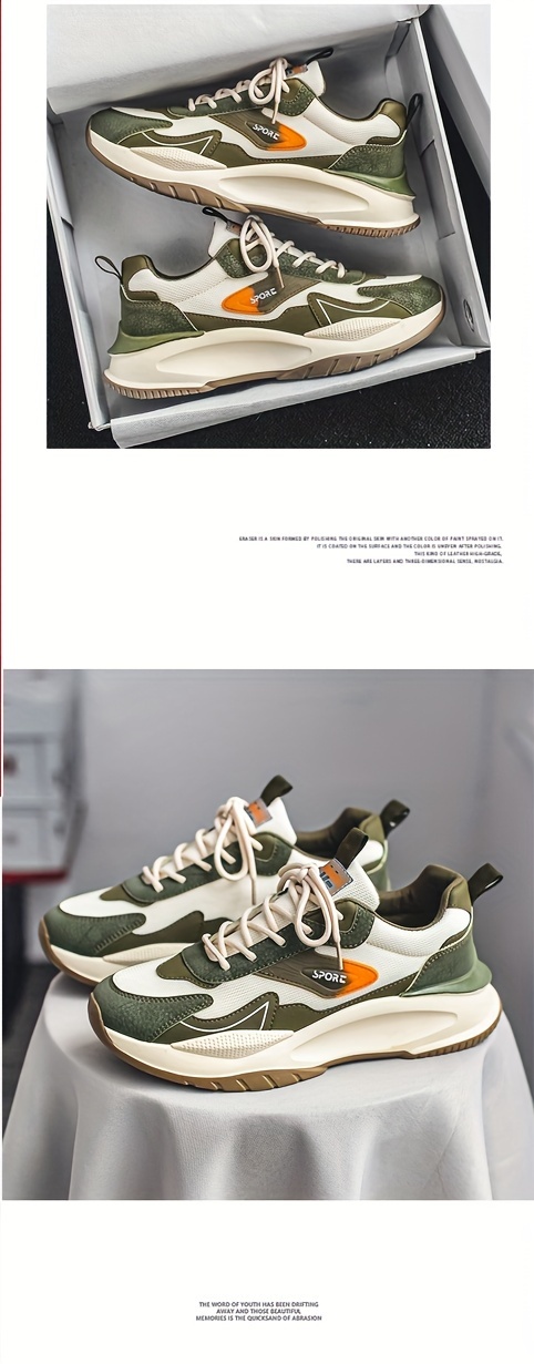 mens trendy versatile chunky sneakers breathable wear resistant non slip lace up shoes for mens outdoor activities details 2