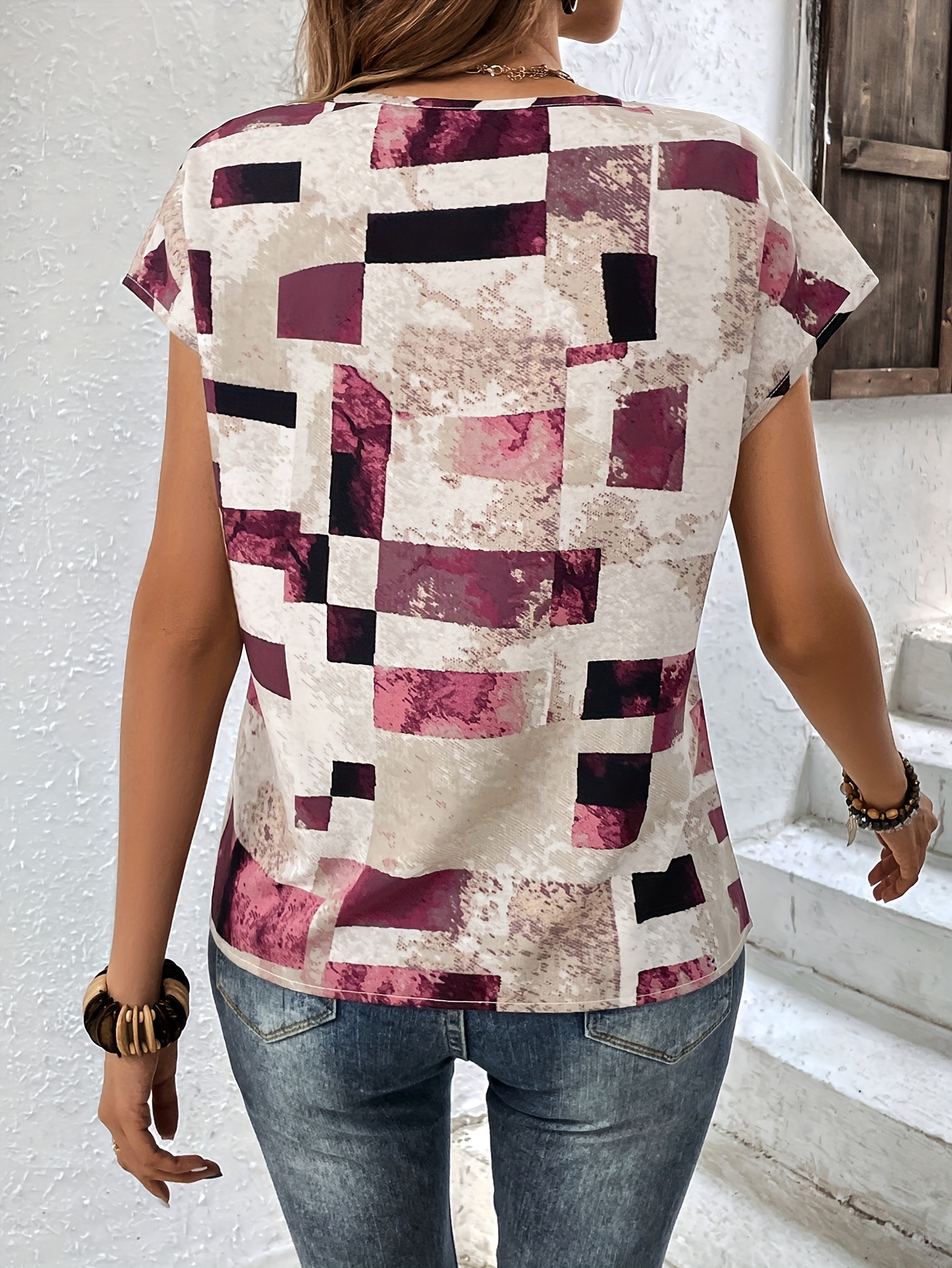 graphic print crew neck t shirt short sleeve aztec print tops womens clothing details 24