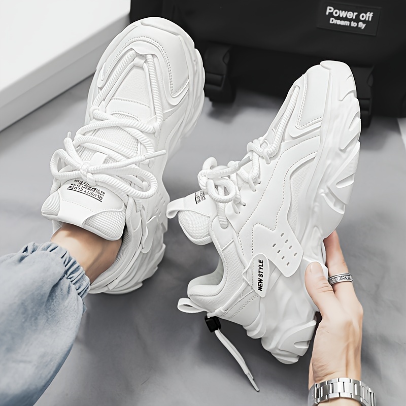 mens solid lace up chunky shoes vintage comfy non slip sneakers for mens outdoor activities details 5