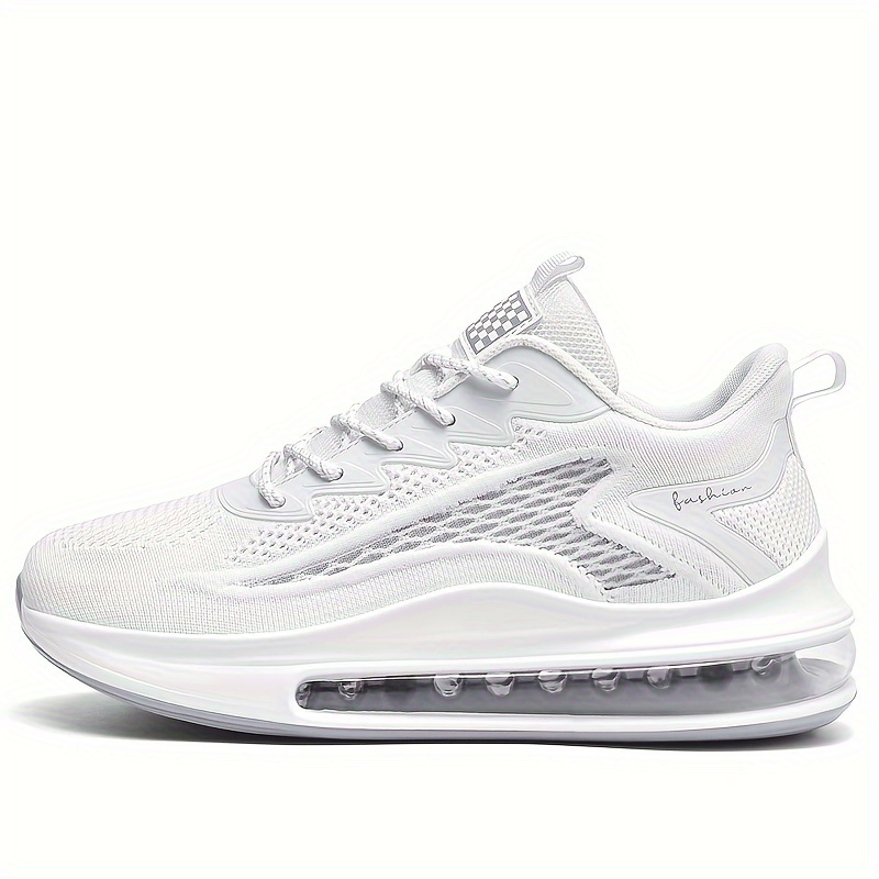 plus size mens solid sneakers with air cushion comfy non slip lace up durable shoes for mens outdoor activities details 3