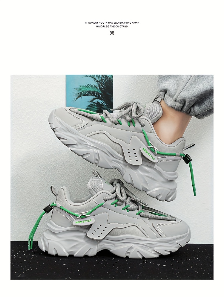 mens solid lace up chunky shoes vintage comfy non slip sneakers for mens outdoor activities details 3