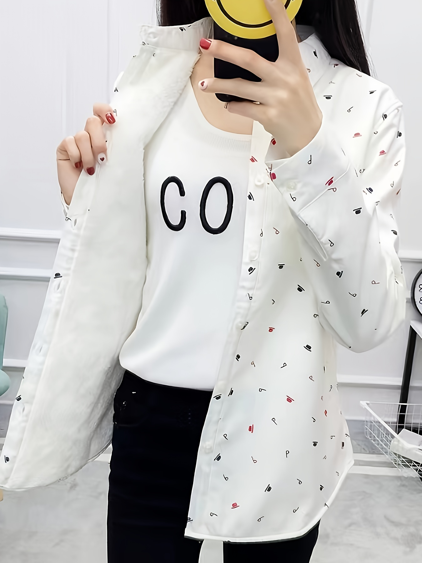 allover print simple shirt casual button front long sleeve shirt womens clothing details 6