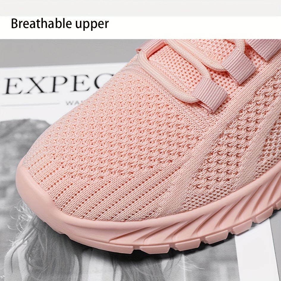 womens solid color mesh sneakers lace up lightweight flat sporty trainers breathable low top running shoes details 6