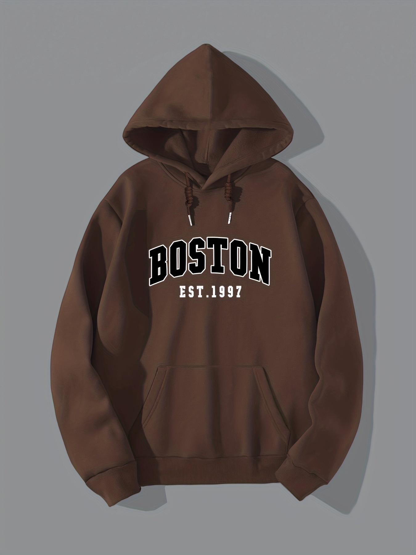 boston print mens hooded sweatshirt with kangaroo pocket mens chic pullover tops for fall winter details 0