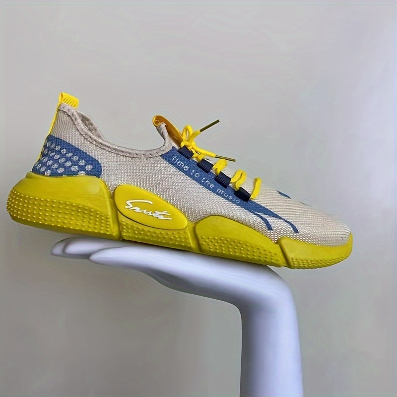 mens trendy woven knit breathable chunky shoes comfy non slip lace up durable sneakers for mens outdoor activities details 2