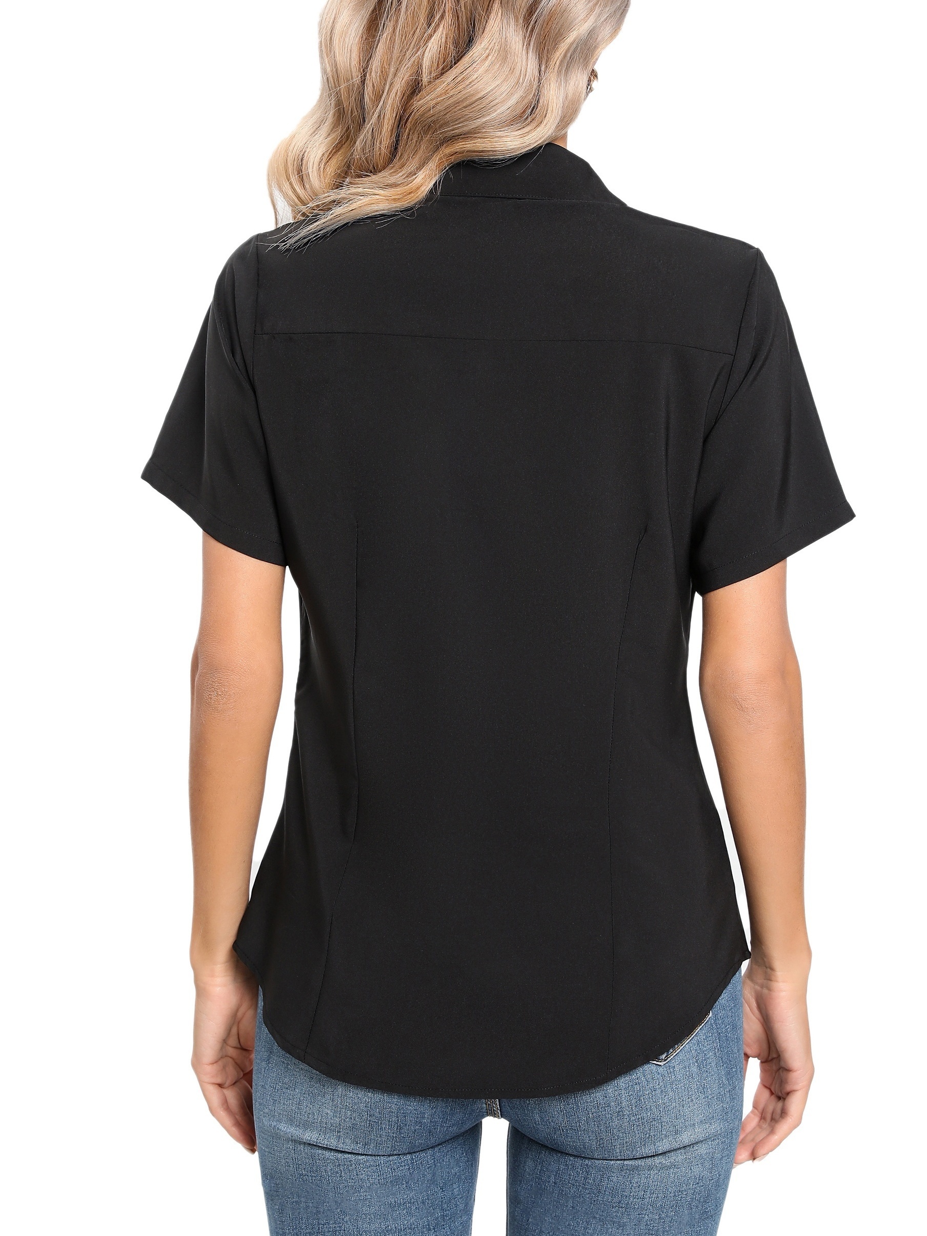 solid button front blouse casual short sleeve blouse for spring summer womens clothing details 20