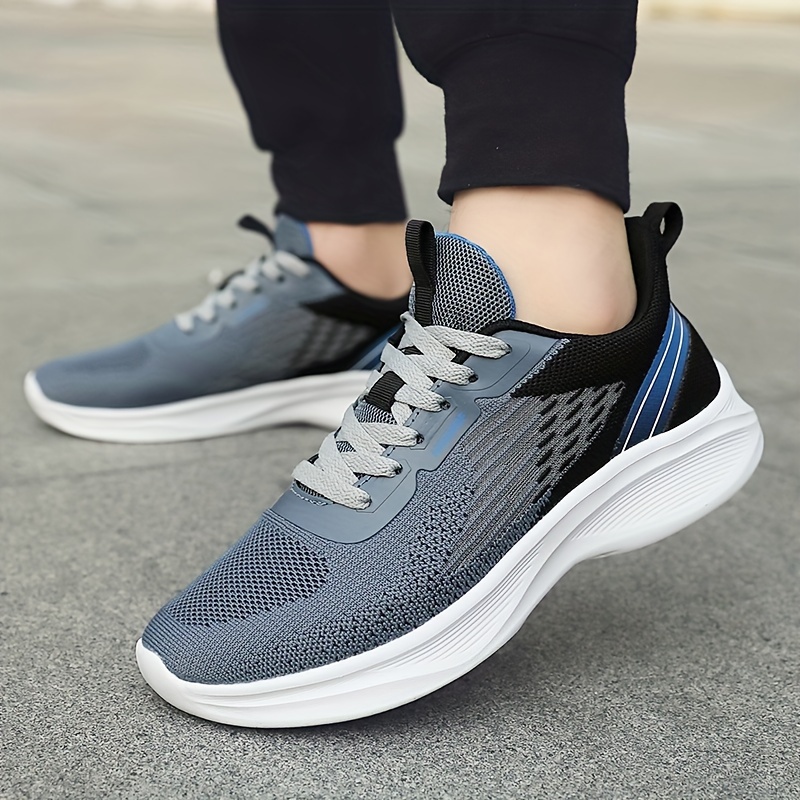 mens trendy woven knit breathable running shoes comfy non slip lace up soft sole sneakers for mens outdoor activities details 7
