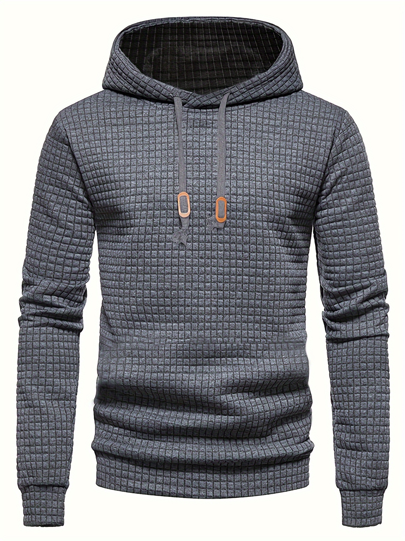 waffle pattern solid hoodie cool hoodies for men mens casual pullover hooded sweatshirt streetwear for spring fall as gifts details 0