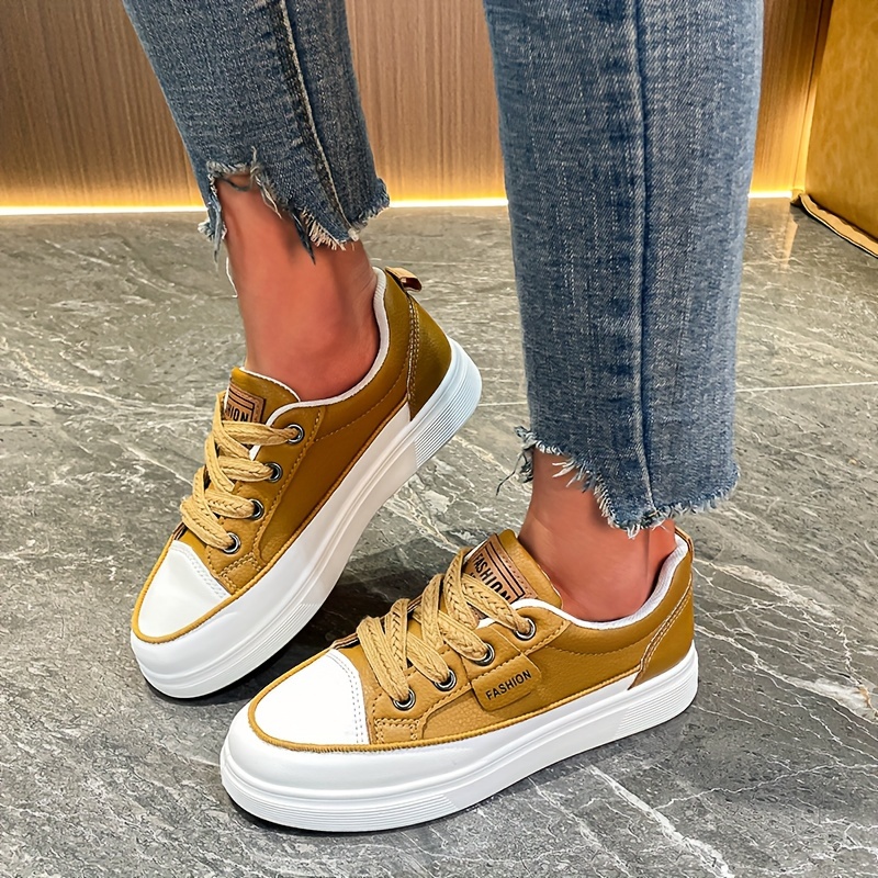 womens solid color casual sneakers lace up platform soft sole skate shoes low top versatile walking shoes details 5