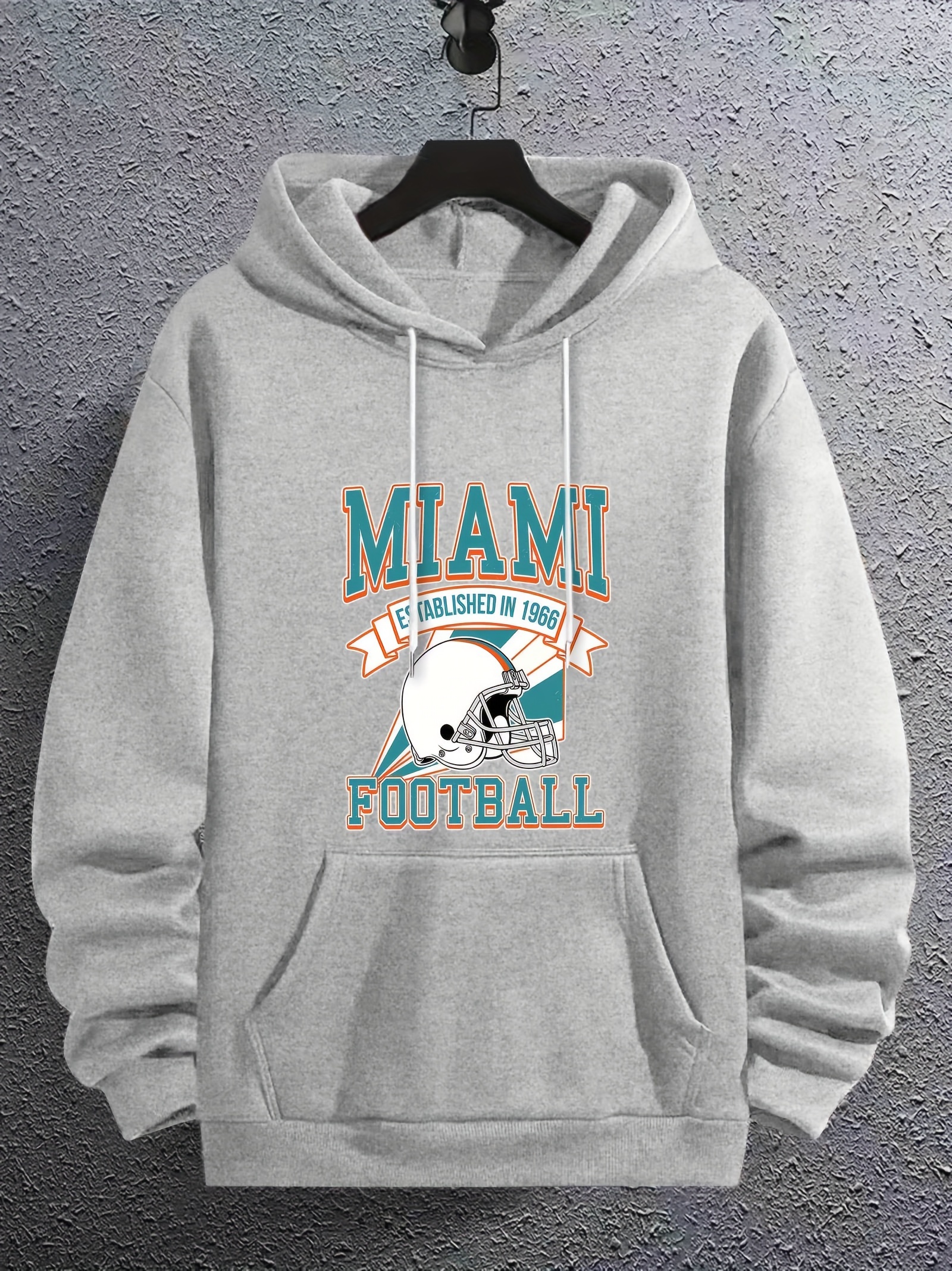 miami football print hoodies for men graphic hoodie with kangaroo pocket comfy loose trendy hooded pullover mens clothing for autumn winter details 0