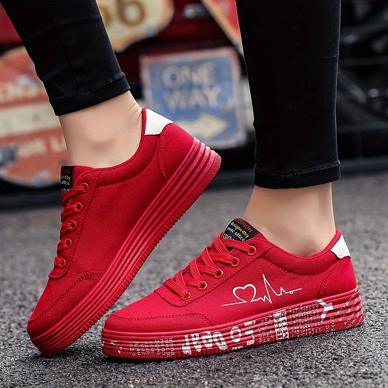 womens heart print casual sneakers lace up soft sole platform walking shoes low top valentines day skate shoes details 2