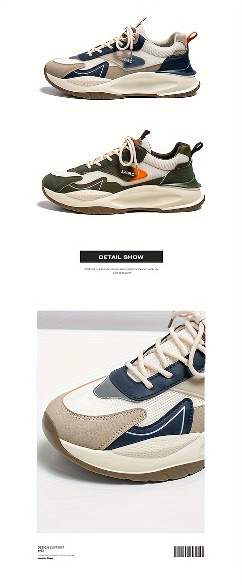 mens trendy versatile chunky sneakers breathable wear resistant non slip lace up shoes for mens outdoor activities details 1
