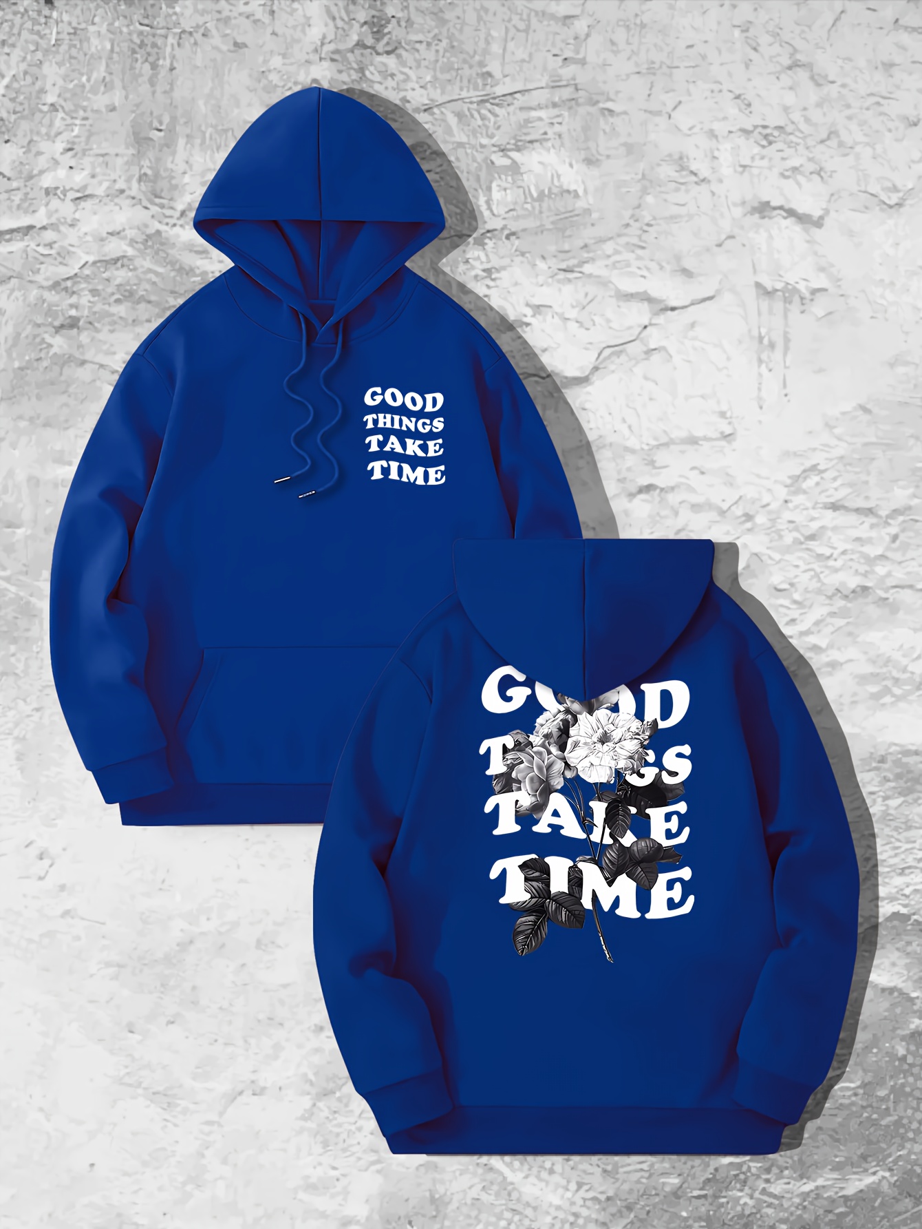 good things take time flower print mens pullover round neck long sleeve hooded sweatshirt pattern loose casual top for autumn winter mens clothing as gifts details 15