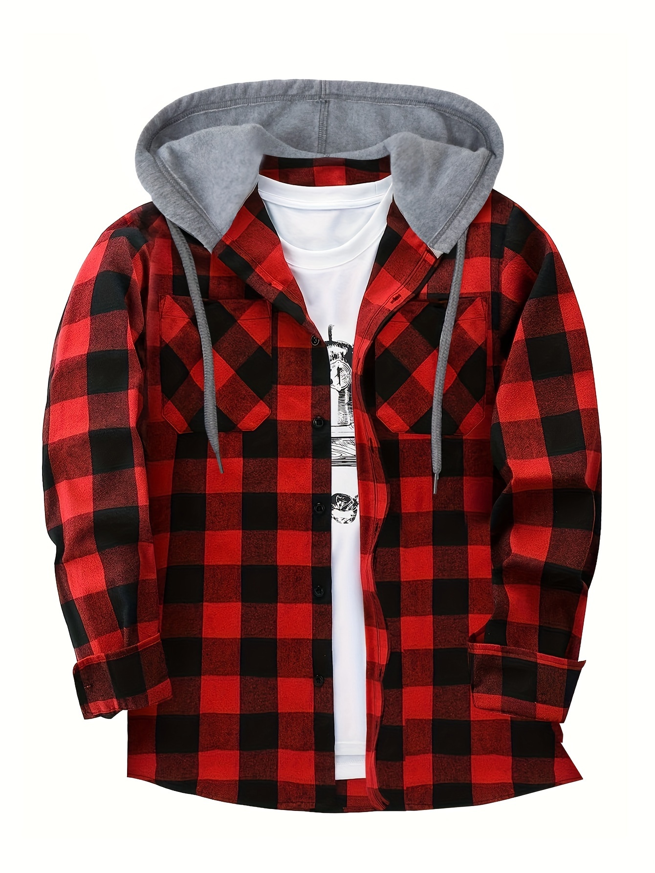 plaid shirt coat for men long sleeve casual regular fit button up hooded shirts jacket details 15