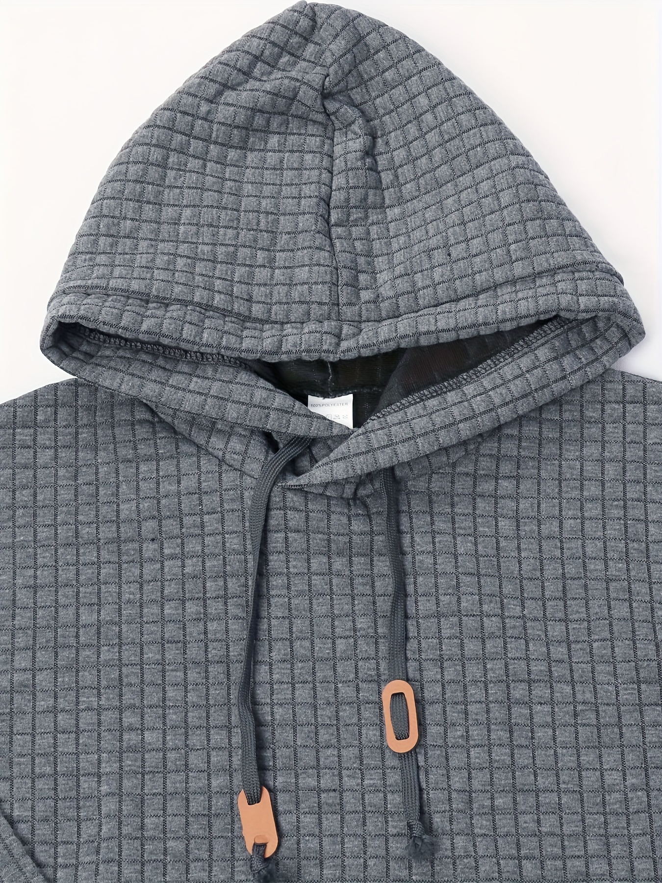 waffle pattern solid hoodie cool hoodies for men mens casual pullover hooded sweatshirt streetwear for spring fall as gifts details 3