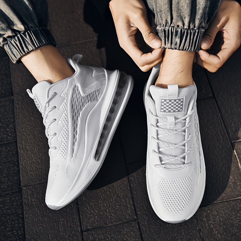 plus size mens solid sneakers with air cushion comfy non slip lace up durable shoes for mens outdoor activities details 2